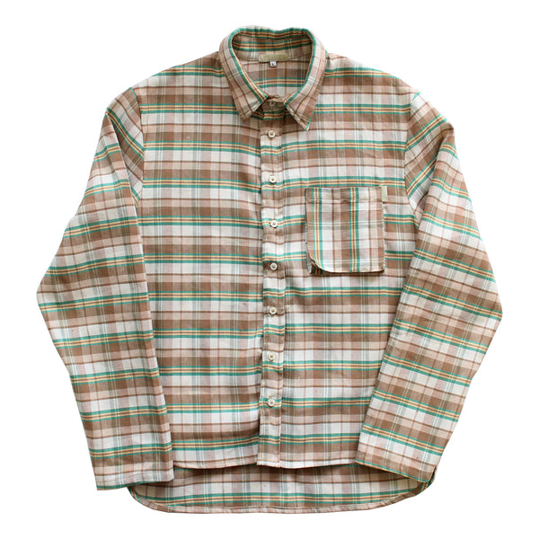 Italian Cotton Flannel Braille Button Down (Tan/Green)