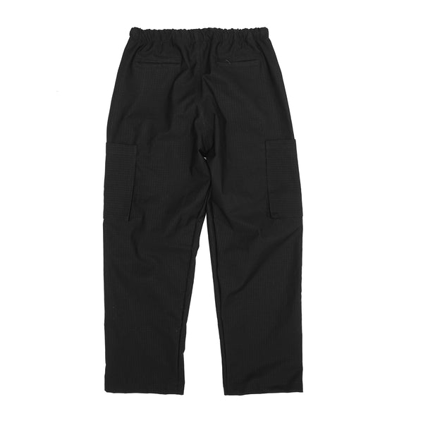 BLACK RIPSTOP WIDE CARGO PANTS